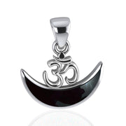Om Symbol with inlaid Crescent Moon Sterling Silver Pendant TPD4953 Pendant