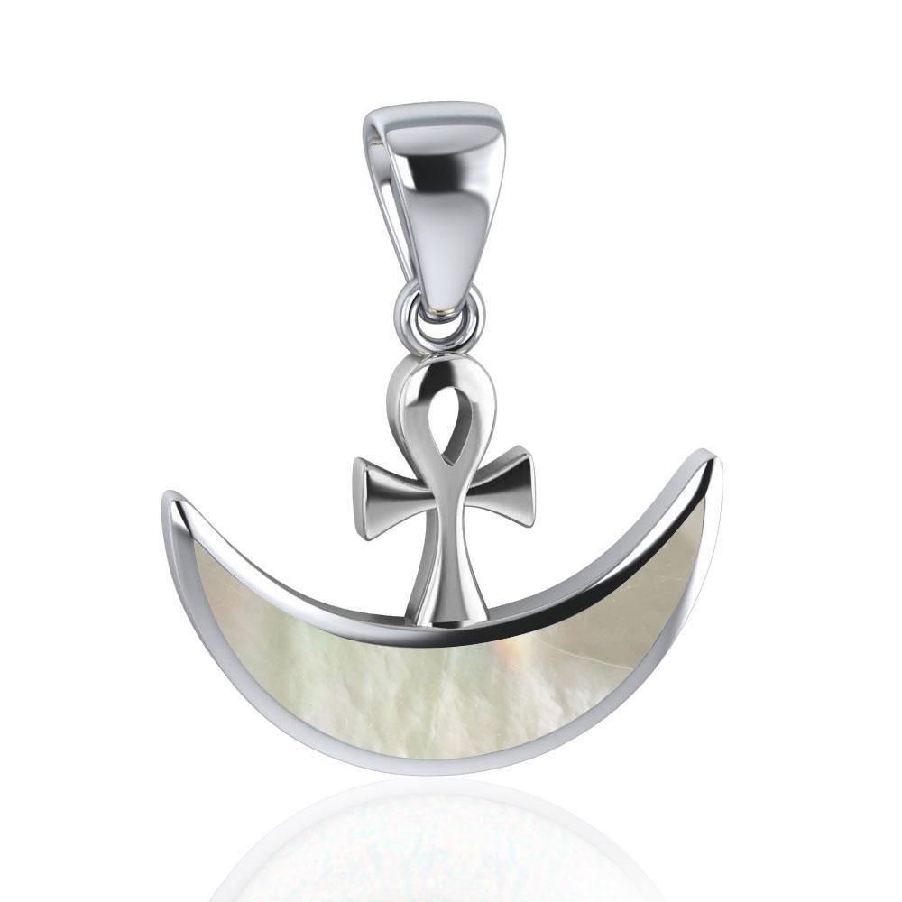 Ankh with inlaid Crescent Moon Sterling Silver Pendant TPD4955 Pendant