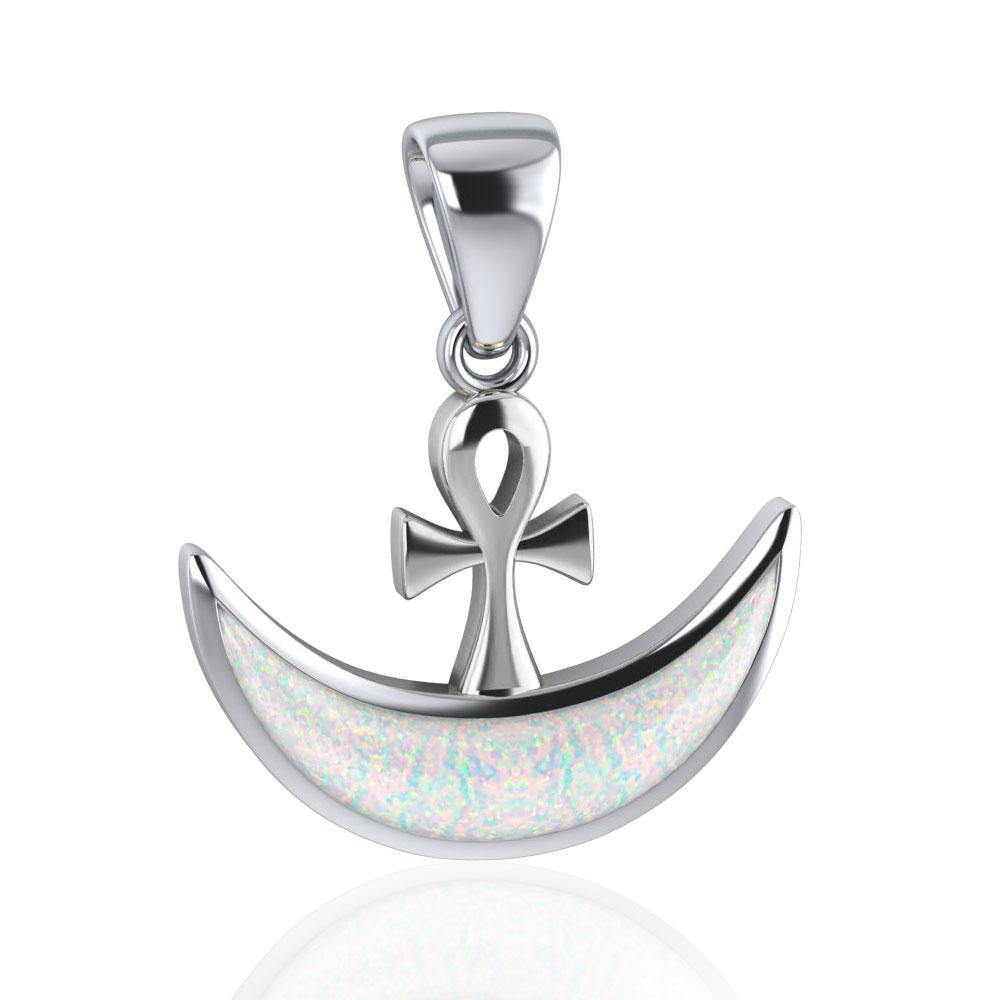 Ankh with inlaid Crescent Moon Sterling Silver Pendant TPD4955 Pendant