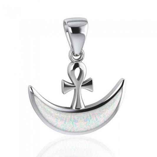 Ankh with inlaid Crescent Moon Sterling Silver Pendant