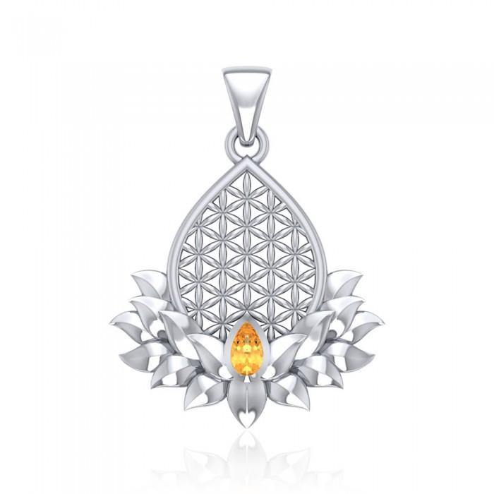 Flower of Life and Lotus with Gemstone Silver Pendant