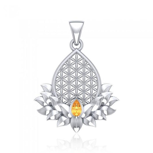 Flower of Life and Lotus with Gemstone Silver Pendant