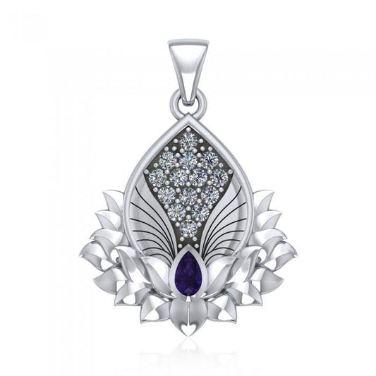 Angel Wings and Lotus with Gemstone Silver Pendant