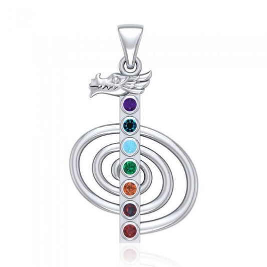 The Reiki Cho Ku Rei with Dragon Head Sterling Silver Pendant with Chakra Gemstone