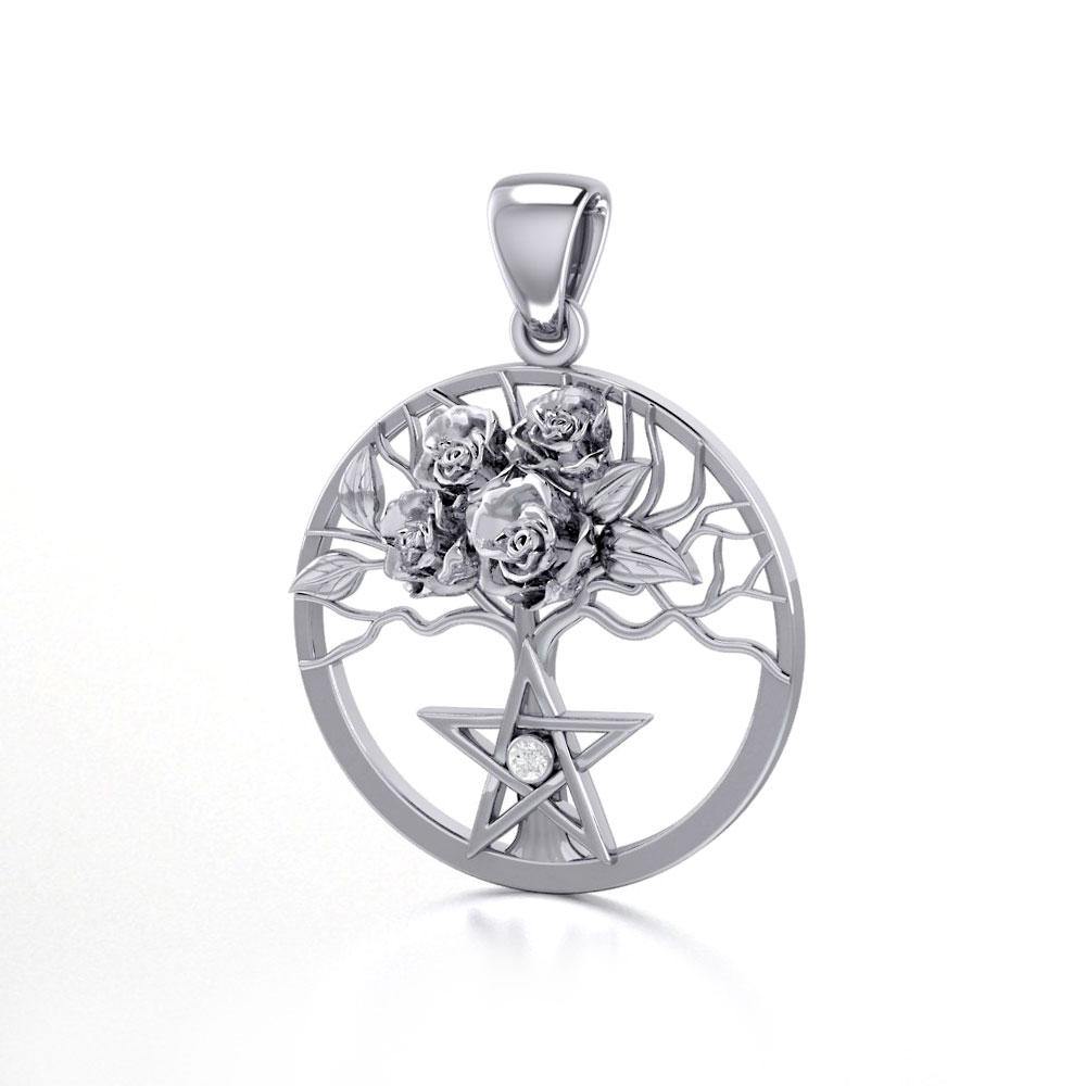 Tree of Life with Roses Silver Pendant with Gemstone TPD5048 Pendant