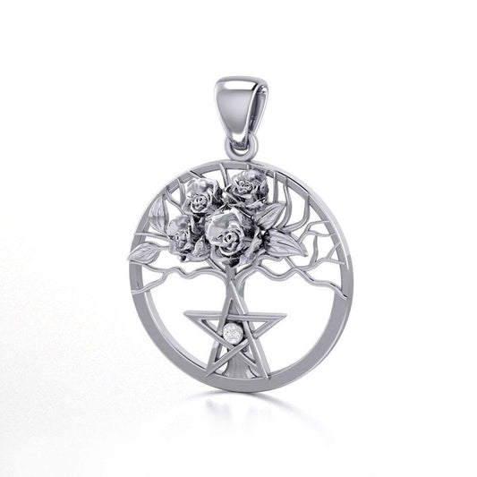 Tree of Life with Roses Silver Pendant with Gemstone TPD5048 Pendant