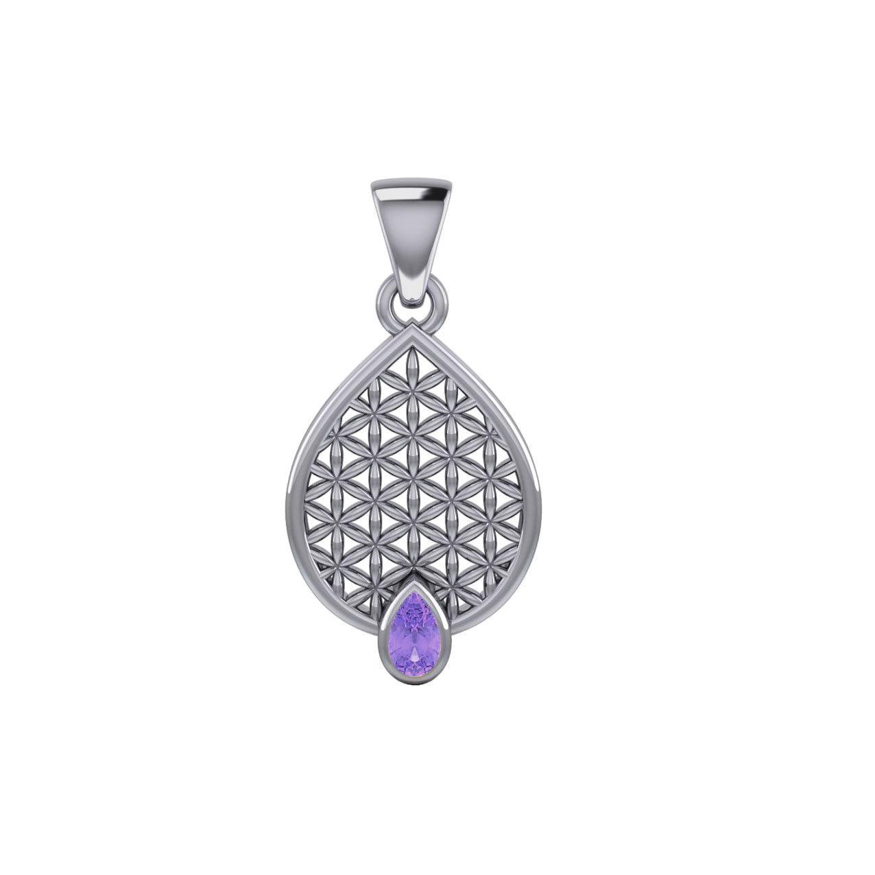 Flower of Life Mandala Silver Pendant with Gemstone TPD5051 - peterstone.dropshipping