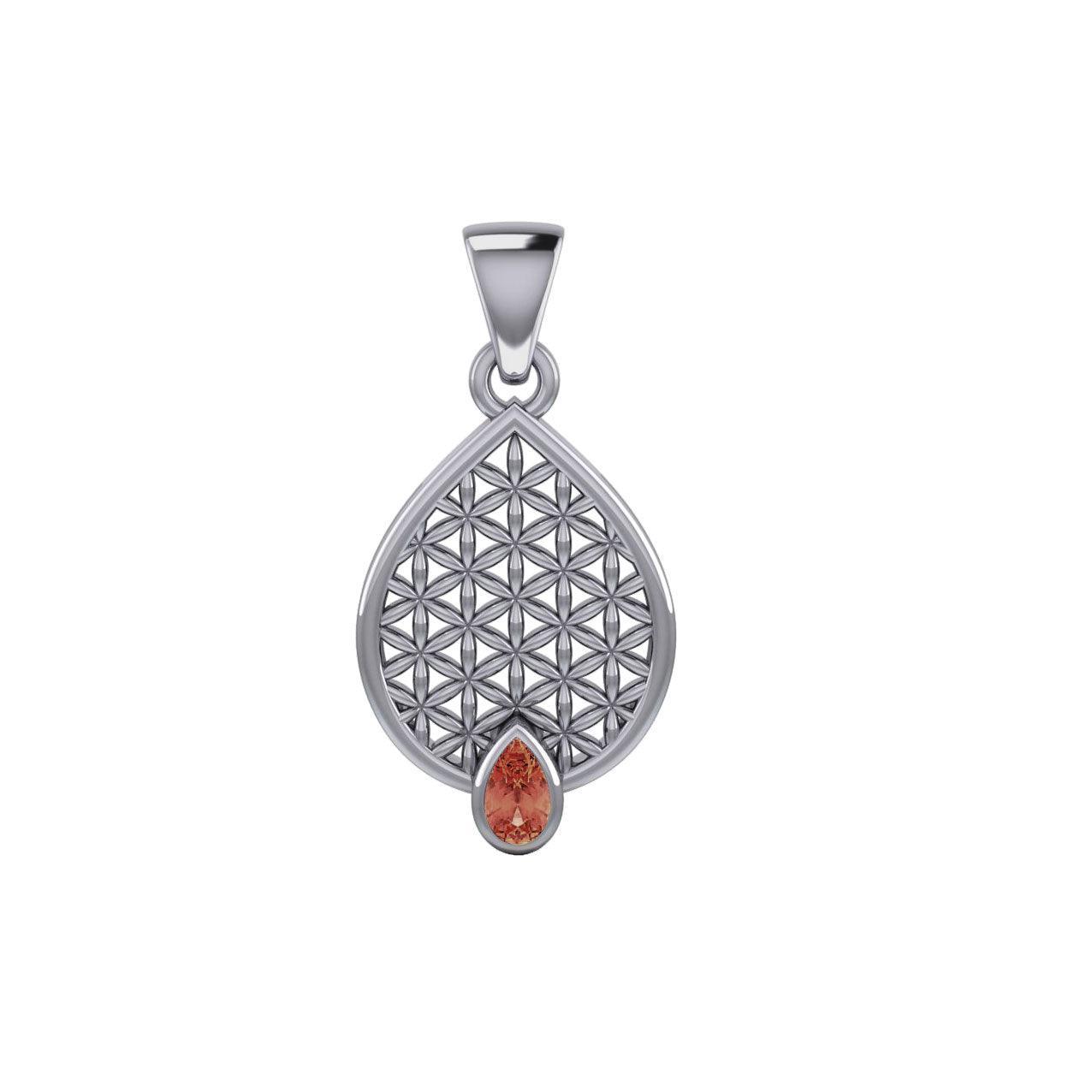 Flower of Life Mandala Silver Pendant with Gemstone TPD5051 - peterstone.dropshipping