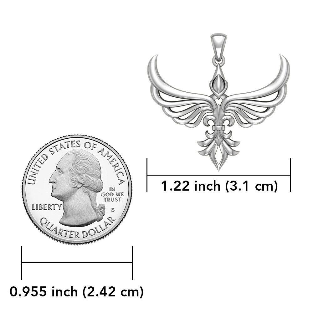 Phoenix with Fleur De Lis Sterling Silver Pendant TPD5089 - peterstone.dropshipping