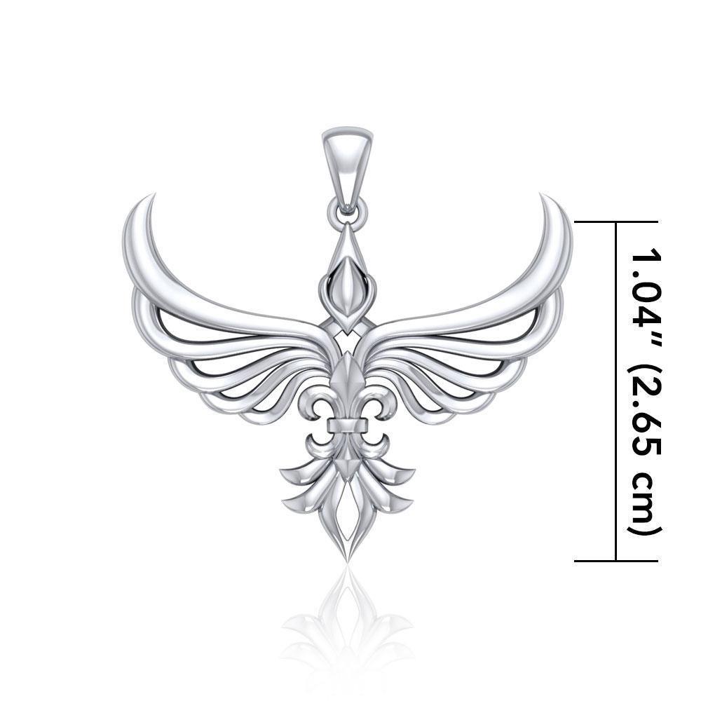 Phoenix with Fleur De Lis Sterling Silver Pendant TPD5089 Pendant