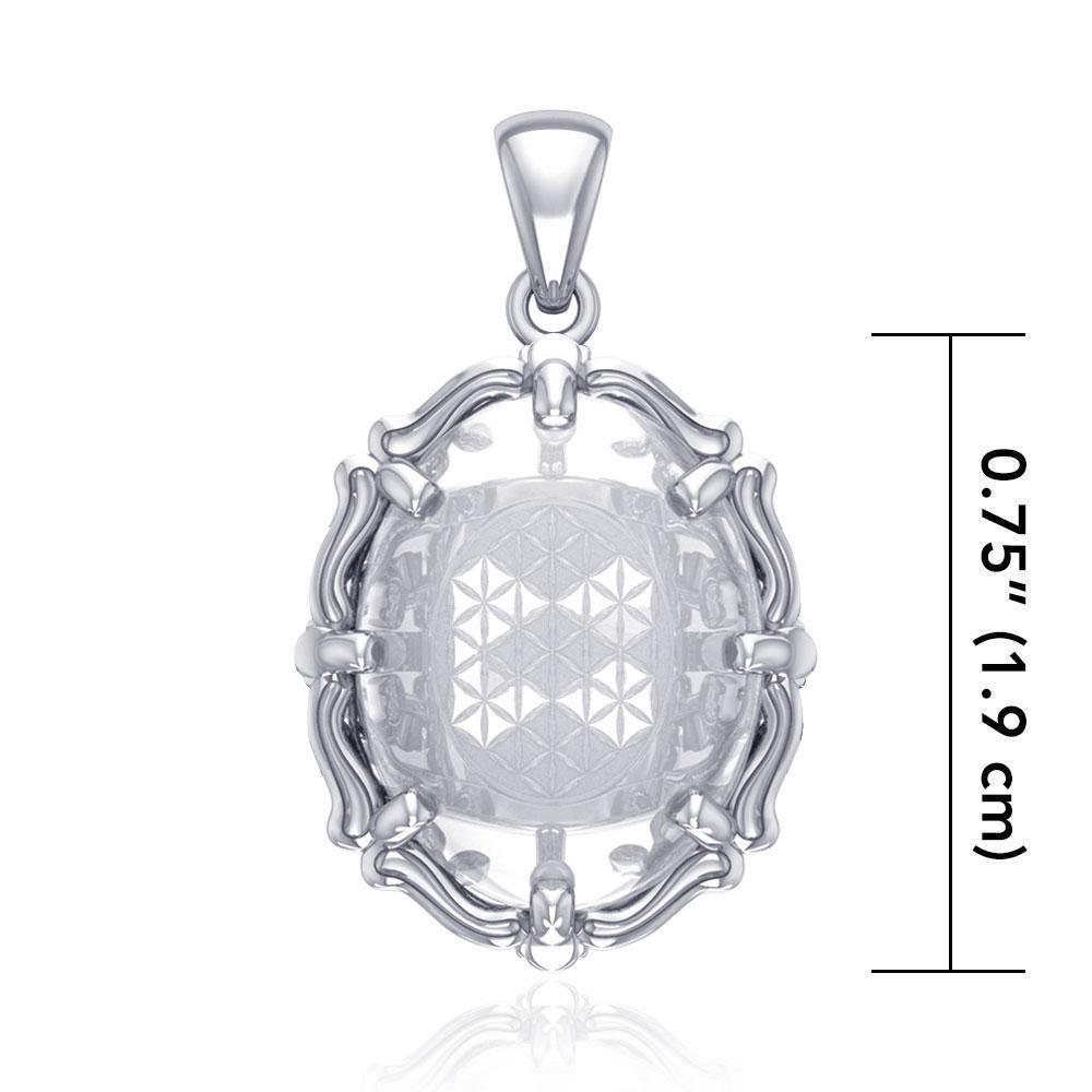 Flower of Life Sterling Silver Pendant with Genuine White Quartz TPD5116 Pendant
