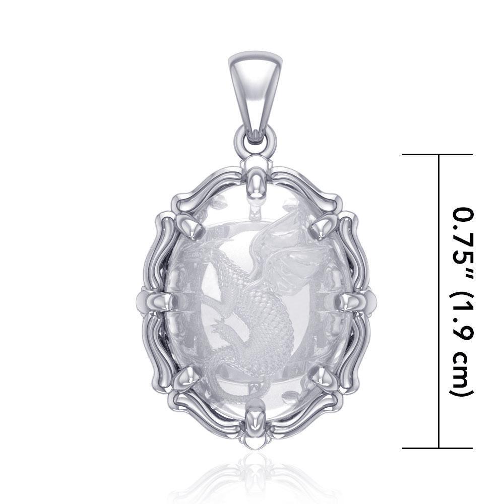 Beyond the dragons fierce presence -  Sterling Silver Pendant with Genuine White Quartz TPD5122 Pendant