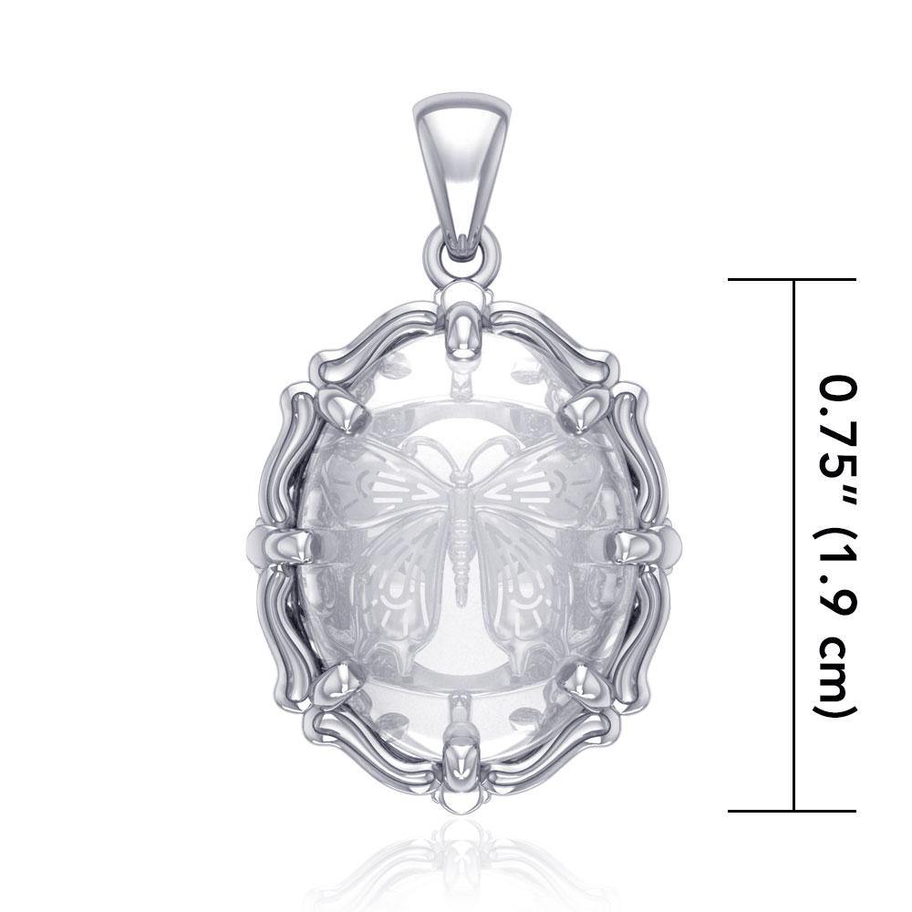 Butterfly Sterling Silver Pendant with Genuine Clear  Quartz TPD5124 Pendant
