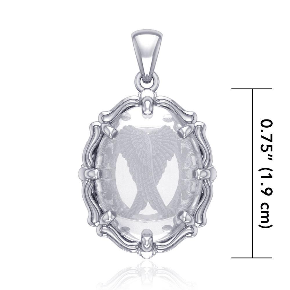 Angel Wings Sterling Silver Pendant with Genuine White Quartz TPD5125 Pendant