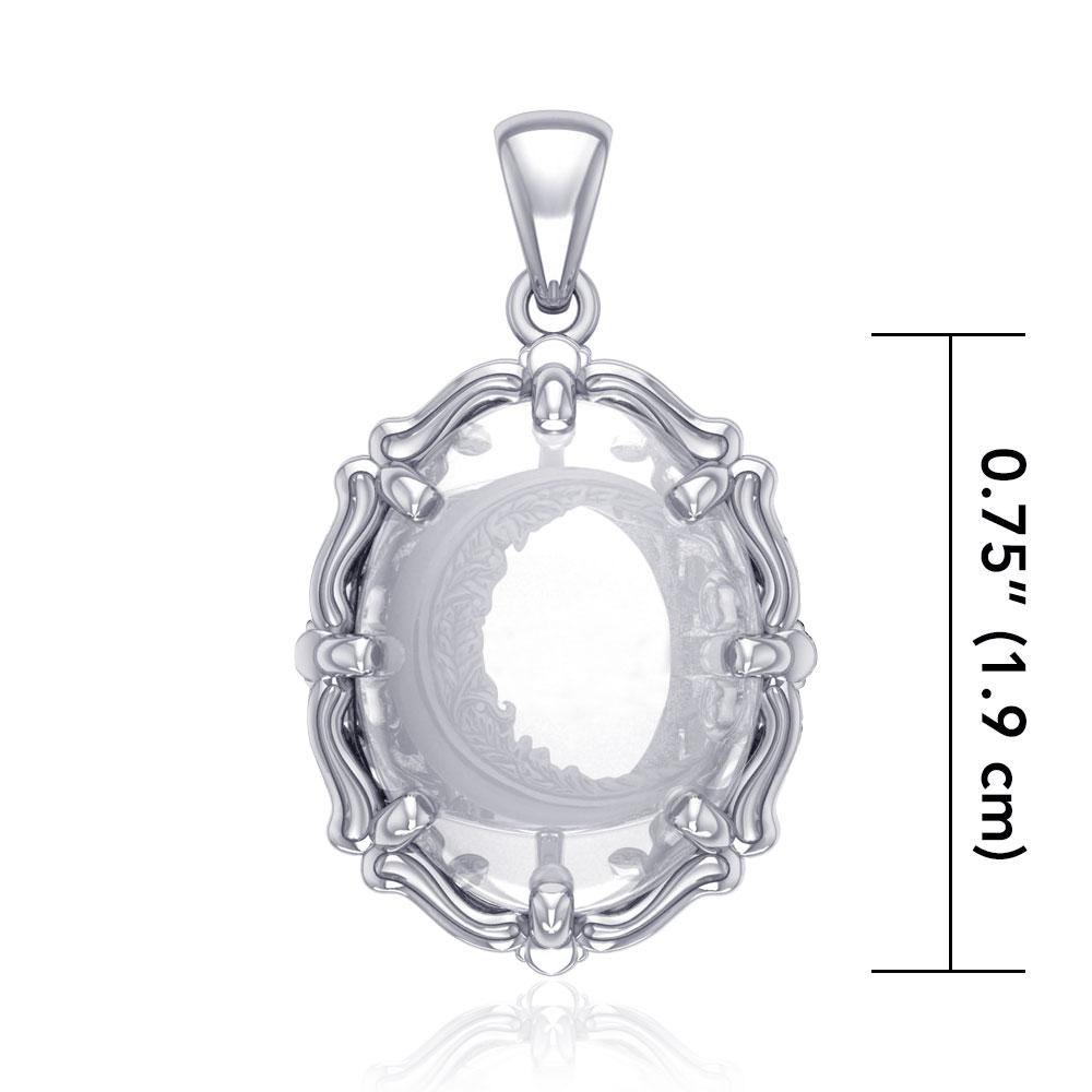 Crescent Moon Sterling Silver Pendant with Genuine White Quartz TPD5130 Pendant