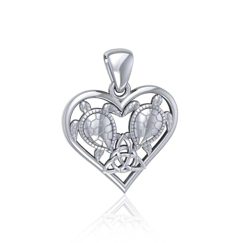 Silver Sea Turtles with Celtic Triquetra in Heart Pendant TPD5211 Pendant