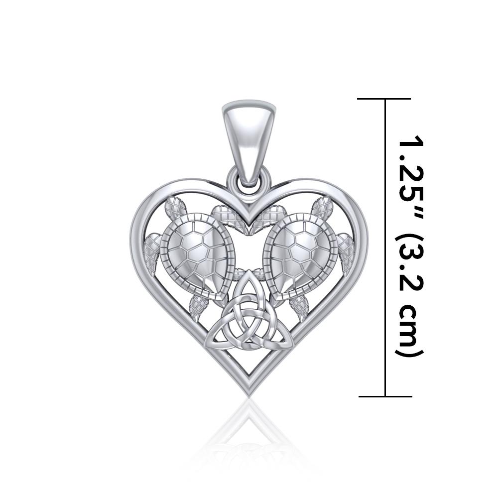 Silver Sea Turtles with Celtic Triquetra in Heart Pendant TPD5211 Pendant
