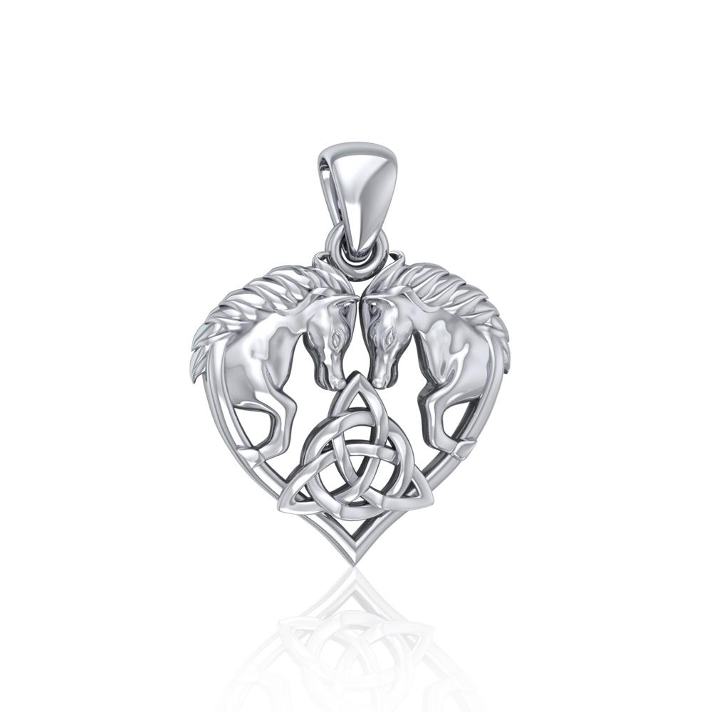 Silver Horses with Celtic Triquetra in Heart Pendant TPD5214 Pendant
