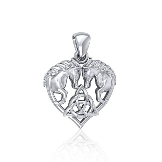Silver Horses with Celtic Triquetra in Heart Pendant TPD5214 Pendant