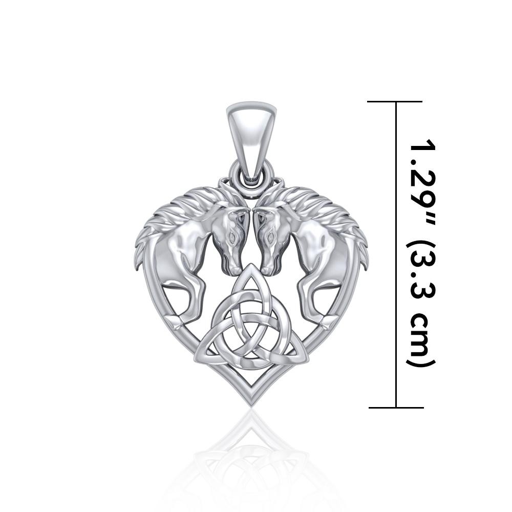 Silver Horses with Celtic Triquetra in Heart Pendant TPD5214 Pendant
