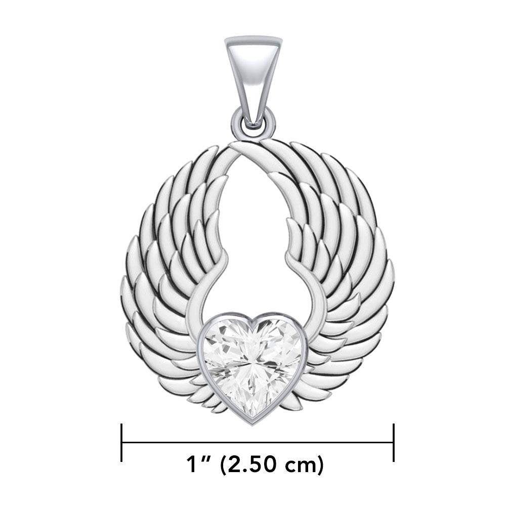 Gemstone Heart and Angel Wings Silver Pendant TPD5223 Pendant
