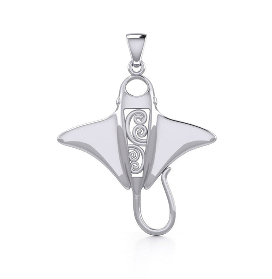 Silver Manta Ray with Wave Pendant TPD5231 - Peter Stone Wholesale