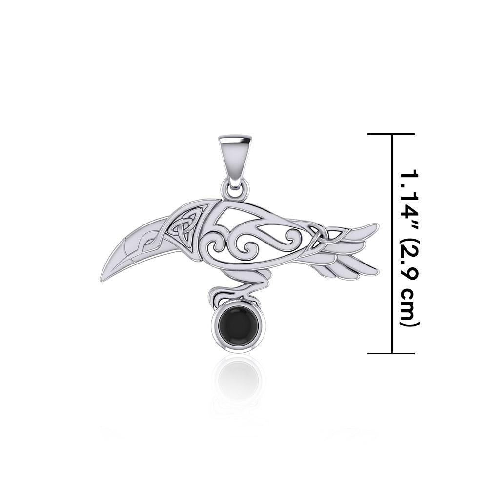 Celtic Spirit Raven with Gemstone Silver Pendant TPD5252 - Peter Stone Wholesale