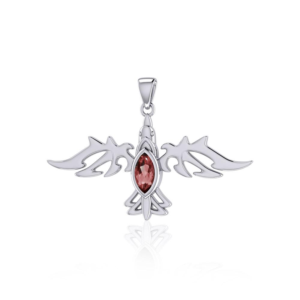 Modern Raven with Gemstone Silver Jewelry Pendant TPD5253 - Peter Stone Wholesale