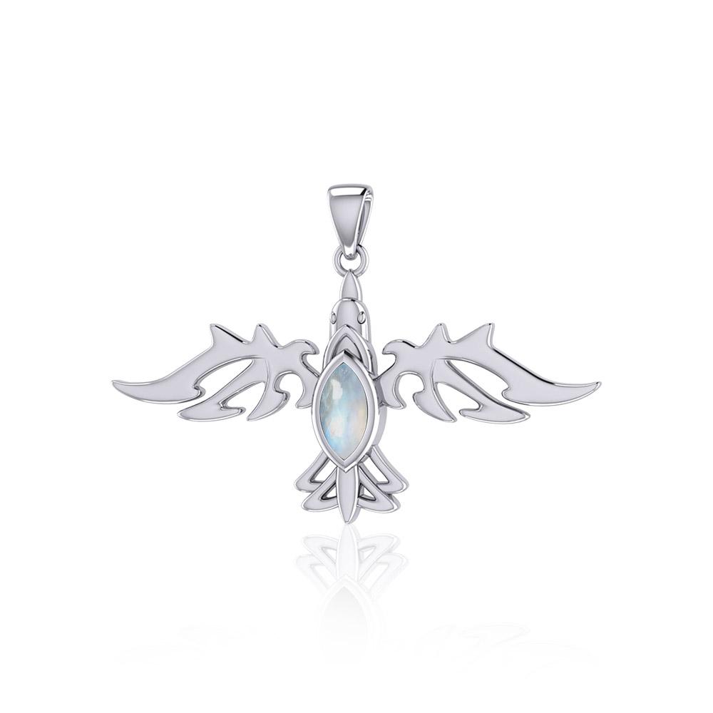 Modern Raven with Gemstone Silver Jewelry Pendant TPD5253 - Peter Stone Wholesale