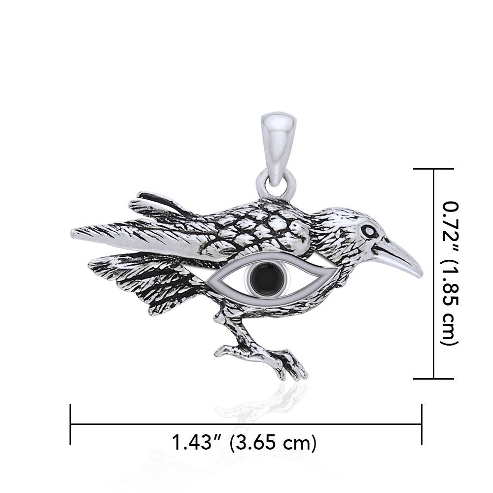 Mythical Raven with Gemstone Eye of Wisdom Silver Jewelry Pendant TPD5254 - Peter Stone Wholesale