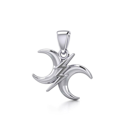 The Diagonal Power Moon Sterling Silver Pendant TPD5260 - Peter Stone Wholesale