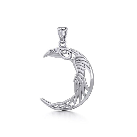 The Celtic Moon Raven Silver Pendant TPD5261 - Peter Stone Wholesale