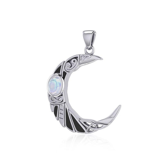 The Celtic Moon Raven Silver Pendant with Gemstone TPD5262 - Peter Stone Wholesale