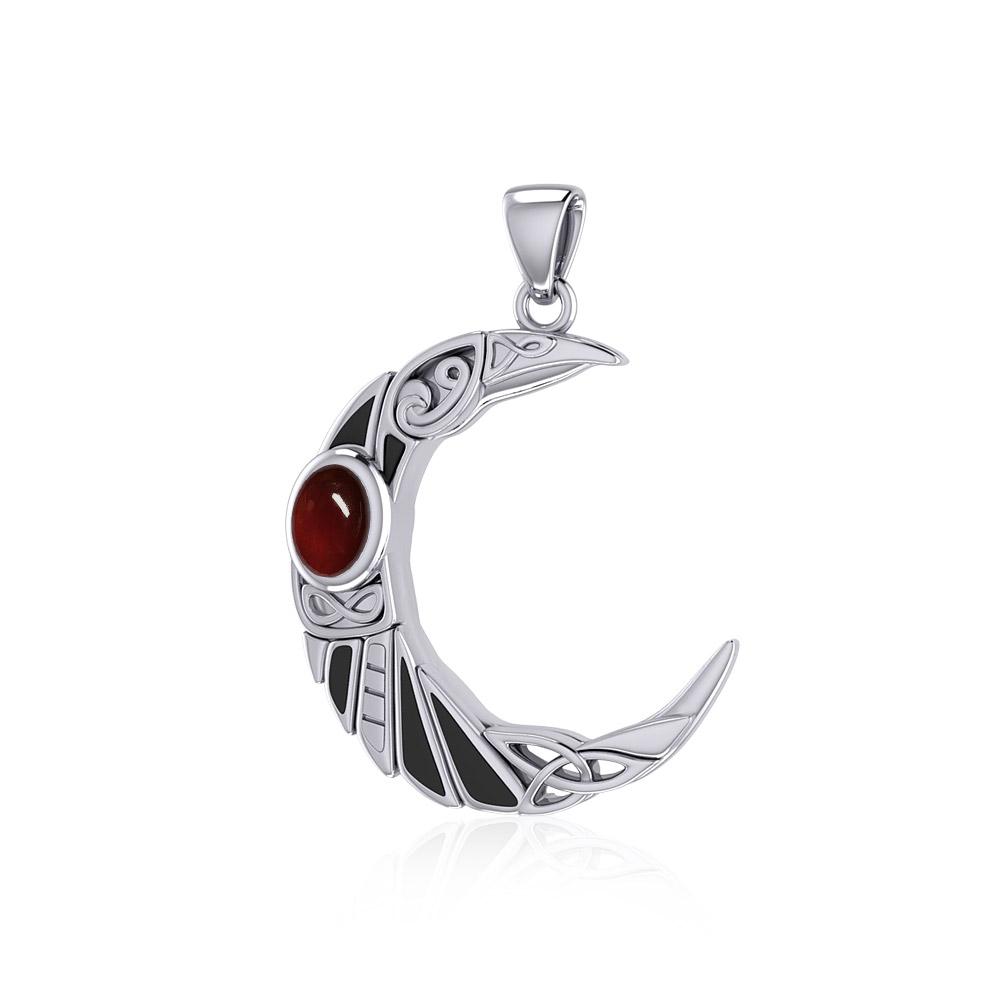 The Celtic Moon Raven Silver Pendant with Gemstone TPD5262 - Peter Stone Wholesale