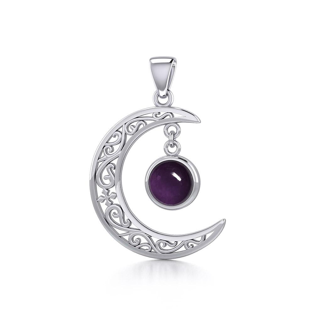 The Filigree Moon Silver Pendant with Dangling Gemstone TPD5263 - Peter Stone Wholesale