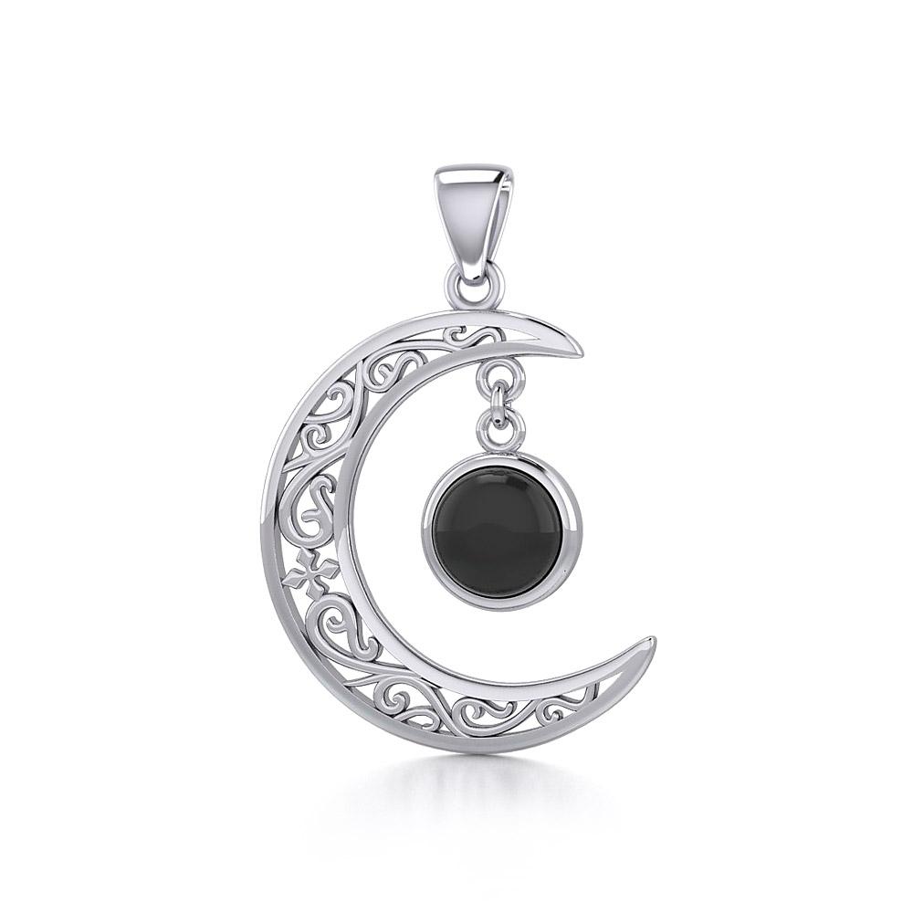 The Filigree Moon Silver Pendant with Dangling Gemstone TPD5263 - Peter Stone Wholesale