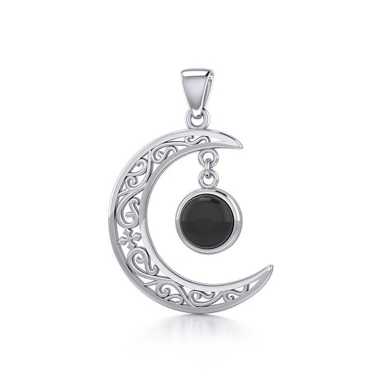 The Filigree Moon Silver Pendant with Dangling Gemstone TPD5263 - Peter Stone Wholesale