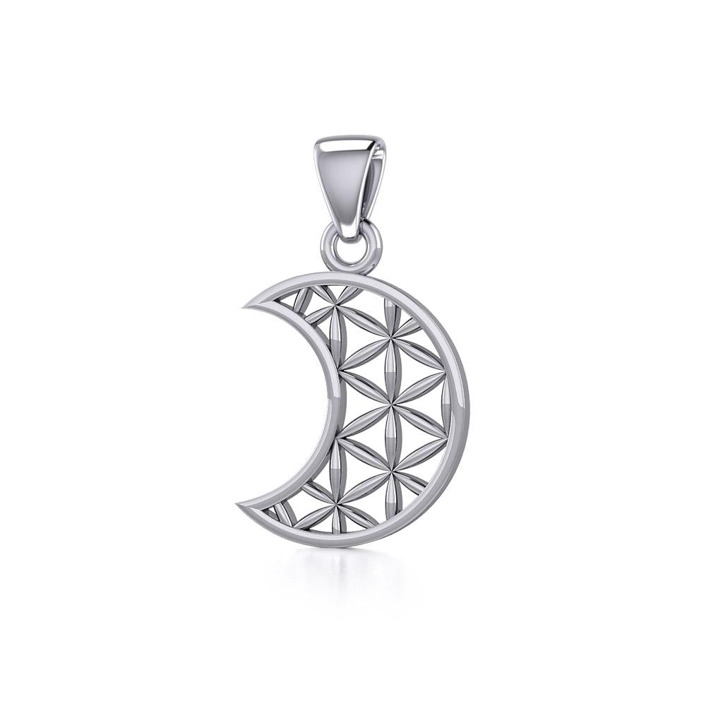 The Flower of Life in Crescent Moon Silver Pendant TPD5265 - Peter Stone Wholesale