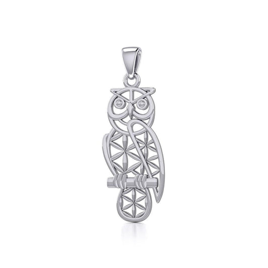 Owl with Flower of Life Silver Pendant TPD5266 - Peter Stone Wholesale