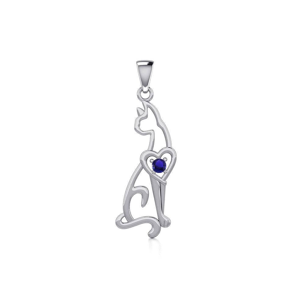 Lovely Heart Cat Silver Pendant with Gem TPD5273 - Peter Stone Wholesale