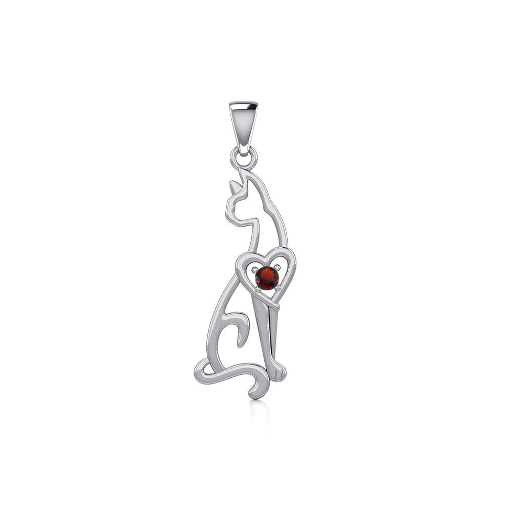 Lovely Heart Cat Silver Pendant with Gem TPD5273 - Peter Stone Wholesale