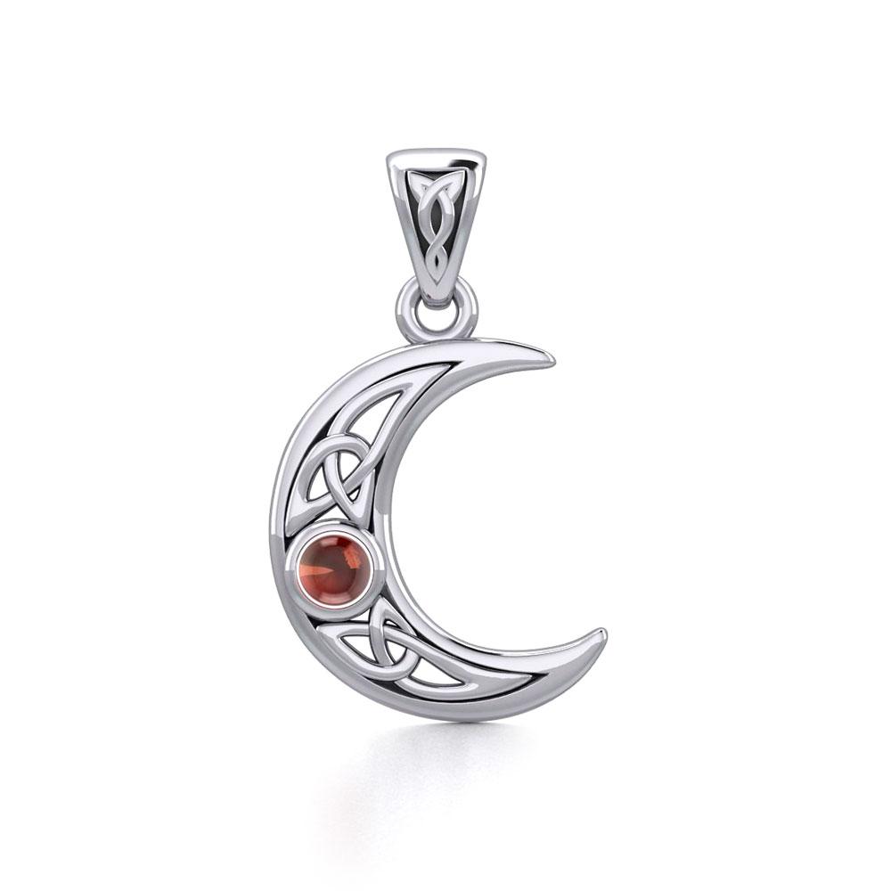 Small Celtic Crescent Moon Silver Pendant with Gemstone TPD5274 - Peter Stone Wholesale