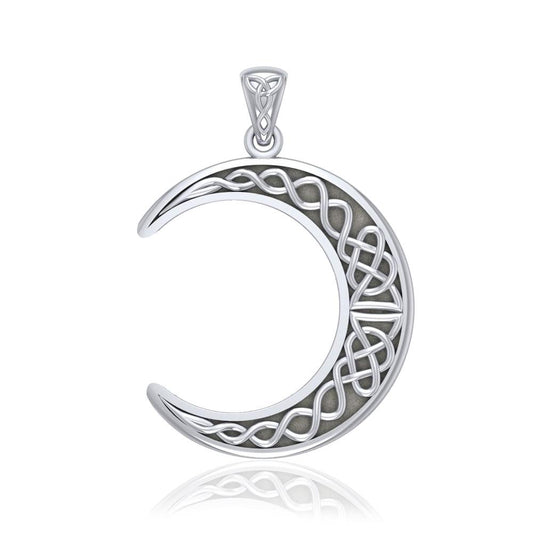 Large Celtic Crescent Moon Silver Pendant TPD5275 - Peter Stone Wholesale