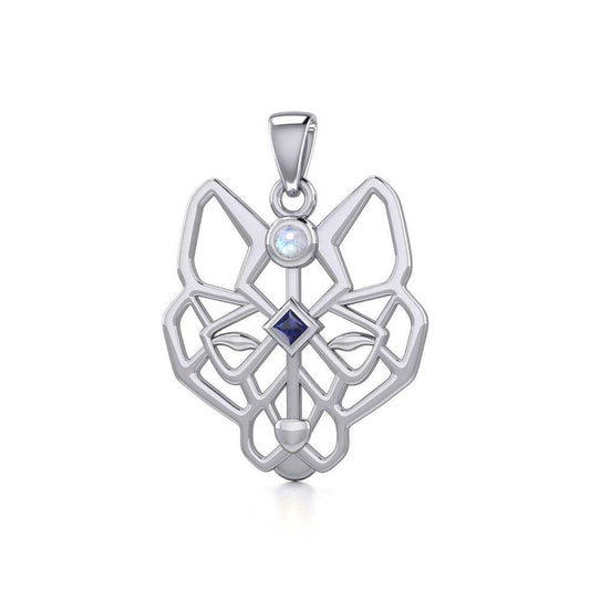 Geometric Wolf Silver Pendant with Gemstone TPD5276 - Peter Stone Wholesale