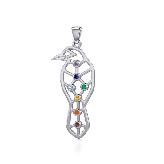 Geometric Raven Silver Pendant with Chakra Gemstone TPD5277 - Peter Stone Wholesale