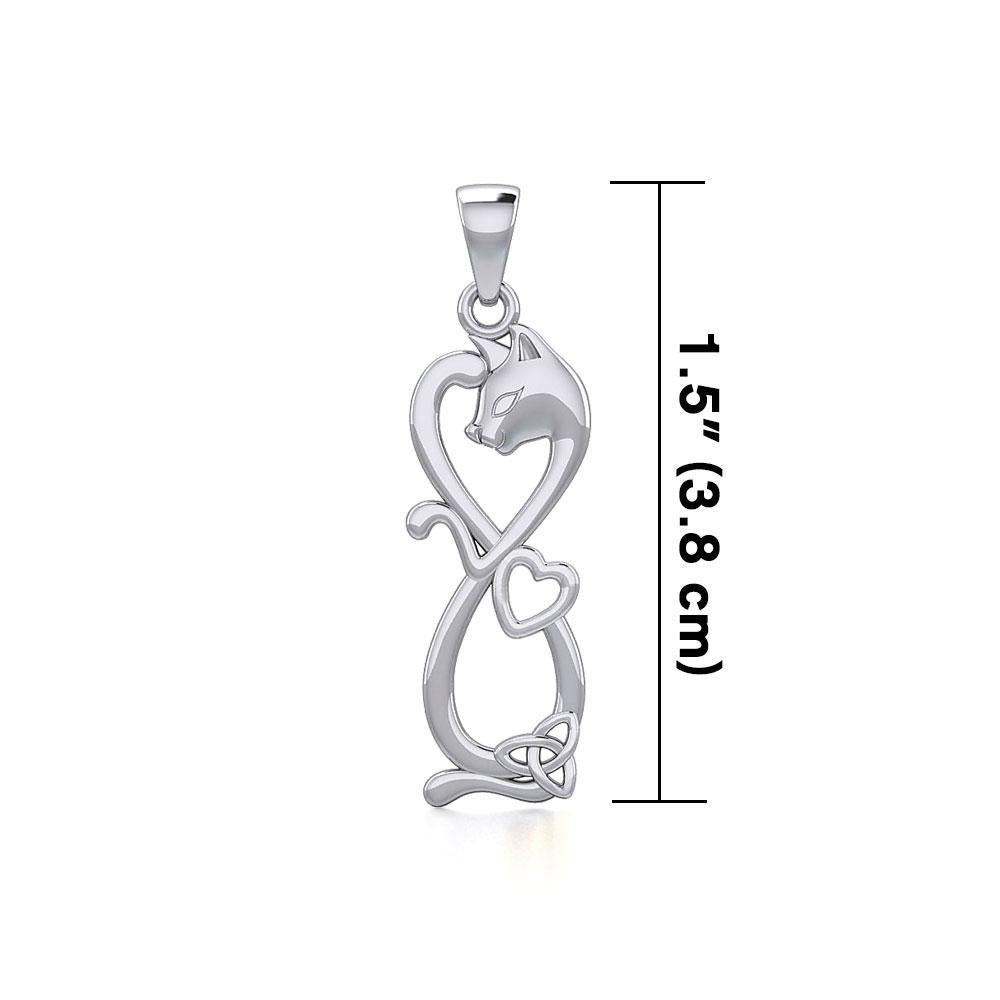 Infinity Cat with Heart and Celtic Trinity Knot Silver Pendant TPD5279 - Peter Stone Wholesale
