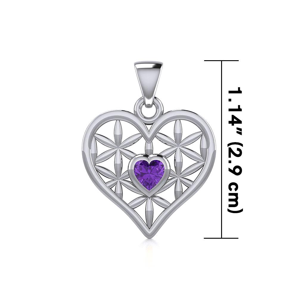 Silver Geometric Heart Flower of Life Pendant with Gemstone TPD5282 - Peter Stone Wholesale