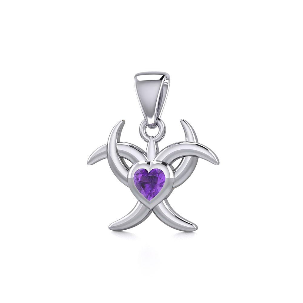 Silver Heart with Triple Moon Pendant with Gemstone TPD5283 - Peter Stone Wholesale