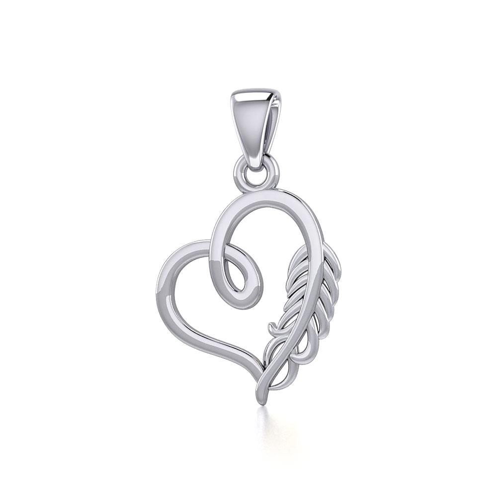 Silver Heart with Feather Pendant TPD5288 - Peter Stone Wholesale