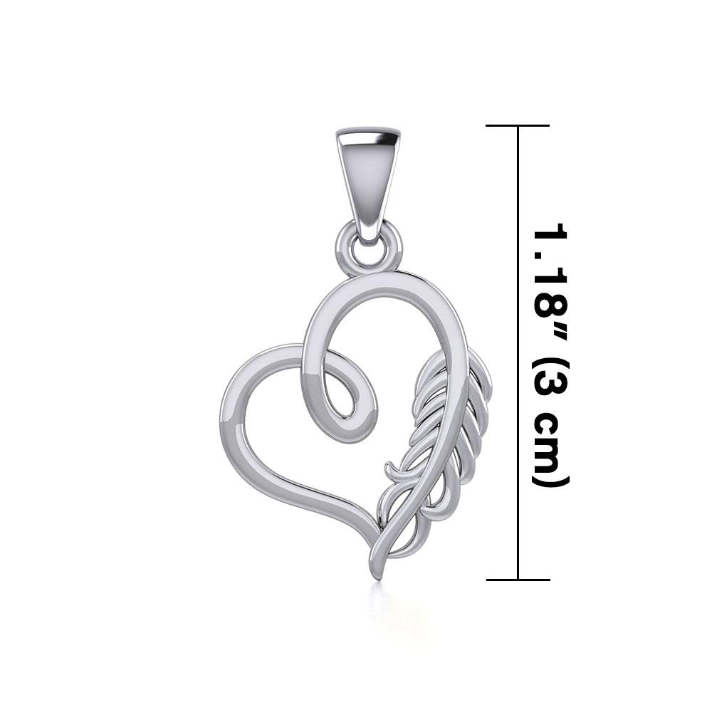Silver Heart with Feather Pendant TPD5288 - Peter Stone Wholesale